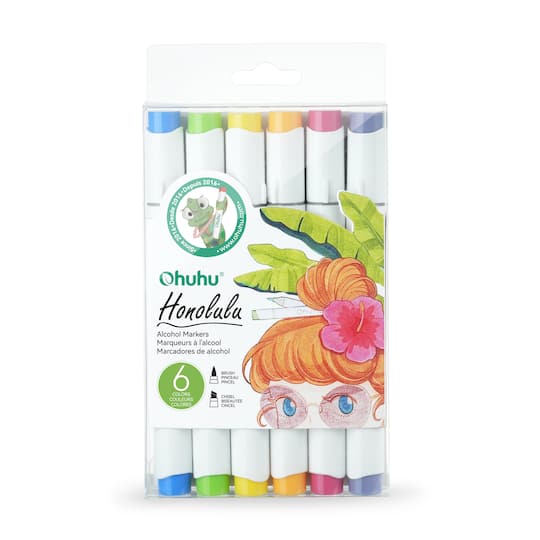 Ohuhu® Honolulu Dual Tip Primary Alcohol Markers, 6ct.